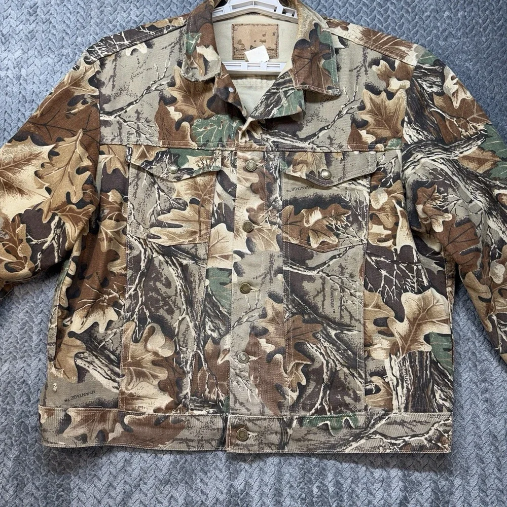 Vintage Wrangler Rugged Wear Camo Jacket Advantage Men's XL Denim Trucker USA